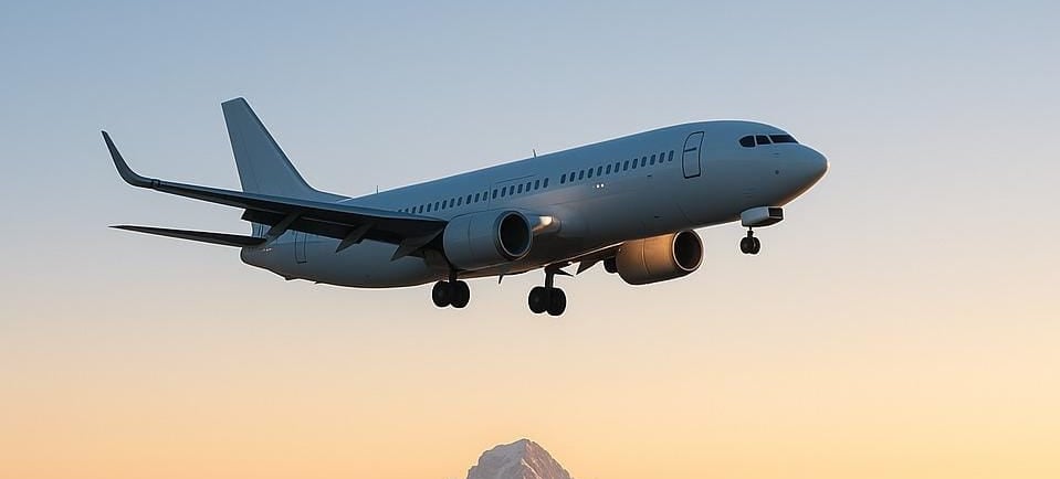 Plane flying over mountain 
