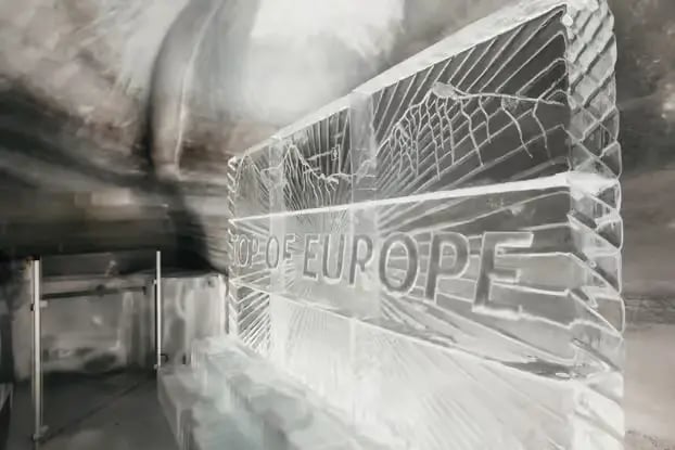 Top of Europe sign carved into ice wall inside Jungfraujoch Ice Palace