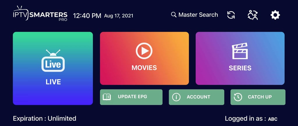 a screen shot of  smarters 3.1.5.1 mod apk home page