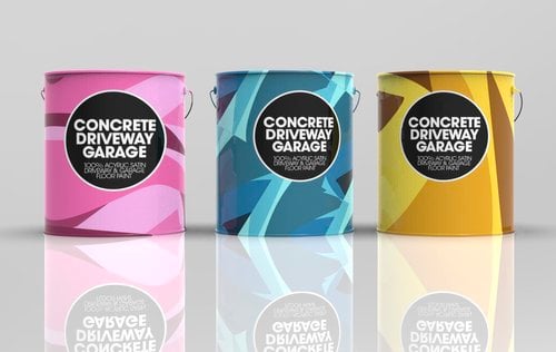 three buckets of different colors and sizes of paint
