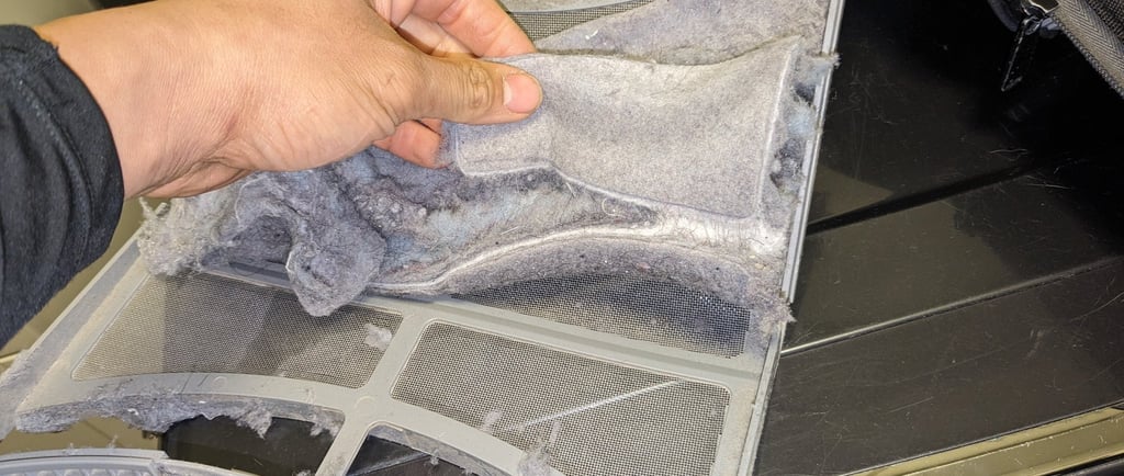 Dryer lint filter, a man cleans it