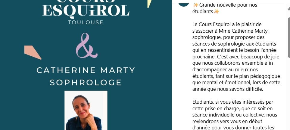 a facebook post about the course at Cours esquirol