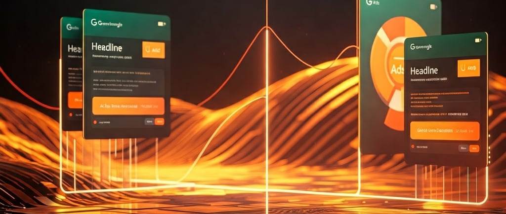 Futuristic digital marketing dashboard interface displaying glowing orange graphs and data points wi