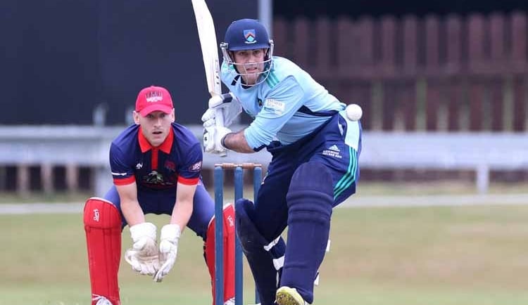 Marc Ellison batting against Waringstown, The Lawn, June 2023, Cricket Europe