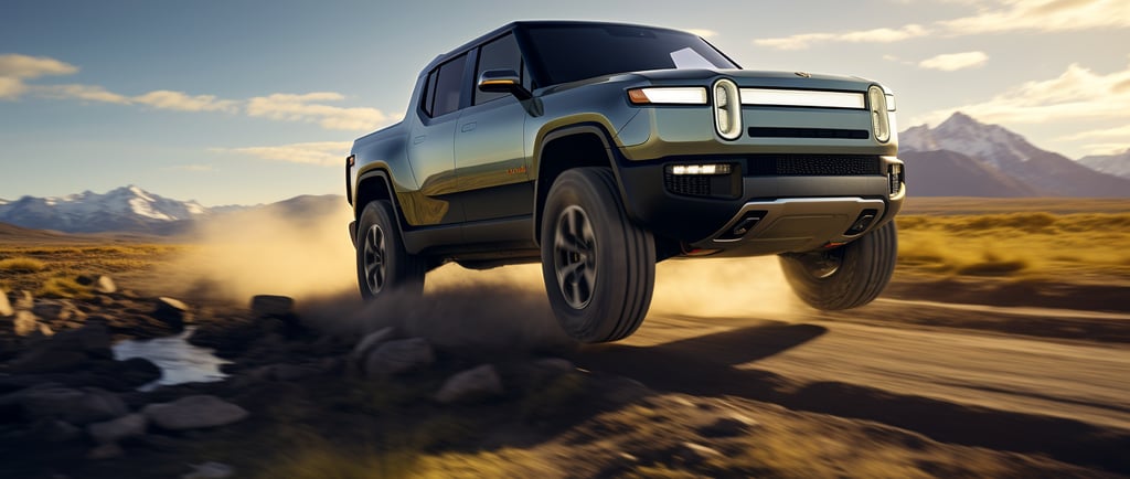 A speeding Rivian truck