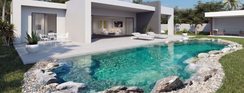 casa moderna con piscina naturale