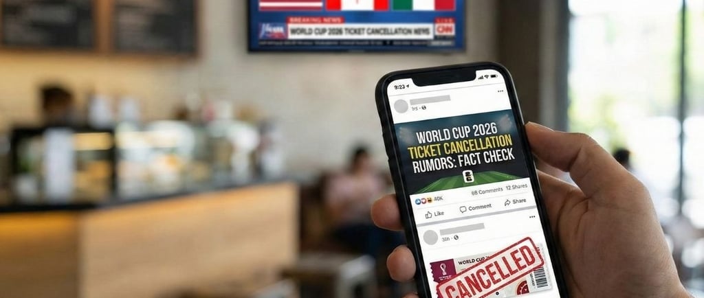 Smartphone post about World Cup 2026 ticket cancellation rumors and fact-check