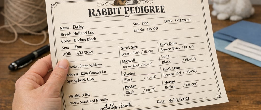 AI generated fake rabbit pedigree for post about Hot Cross Buns doesn't place pedigreed rabbits