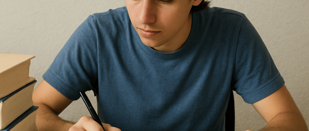 student studying with books and calculator