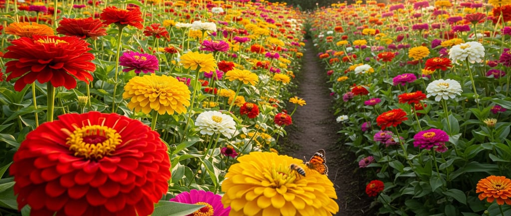garden of big zinnia flowers