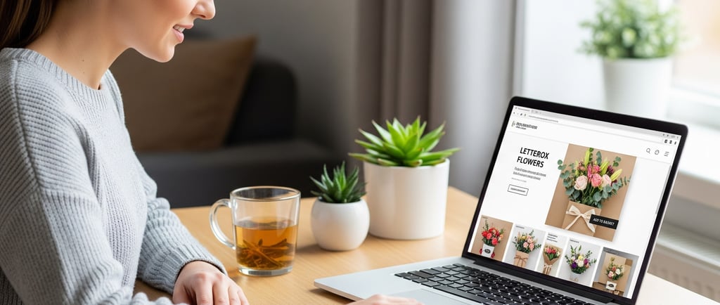 woman on laptop ordering letterbox flowers