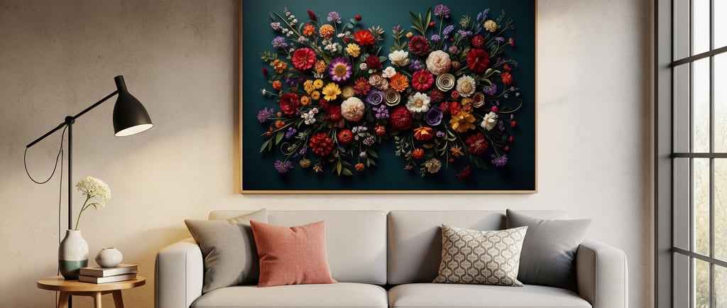 floral art on display in living  room