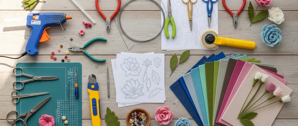 felt flower making tools on table