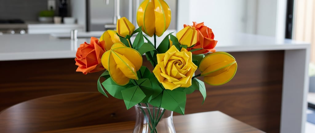 origami carambola flowers on table top