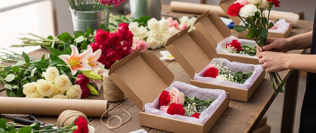 letterbox flowers being prepared for delivery
