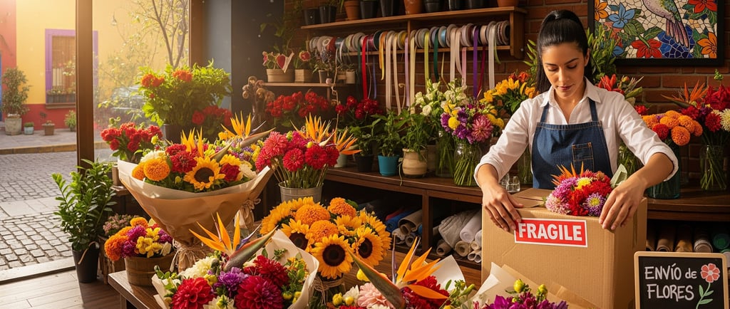 mexican florist preparing flowers