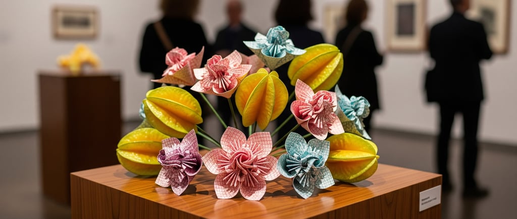 origami carambola flowers on display