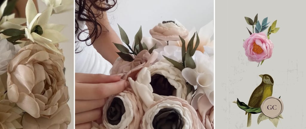 Fotografía de una novia observando o sosteniendo un ramo con un estilo elegante y personal, transmit