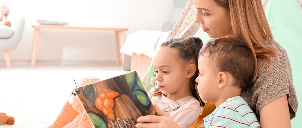 Mother reading to her children