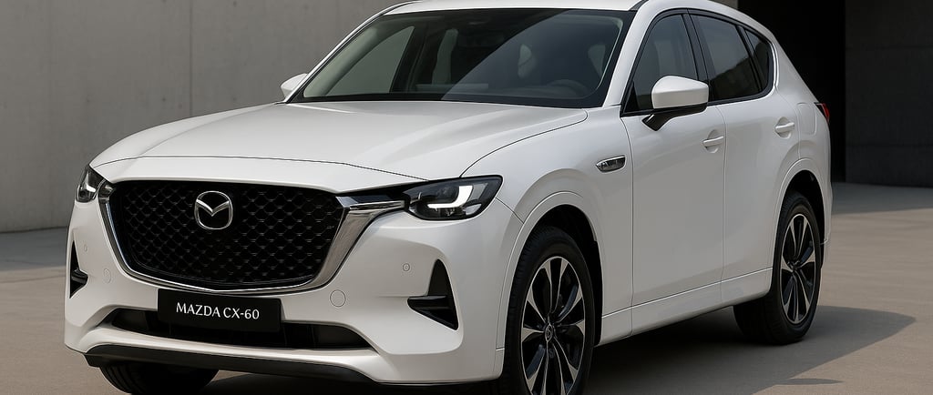 Mazda CX-60 blanco 2025 con motorización híbrida ligera, tecnología Skyactiv, diseño elegante