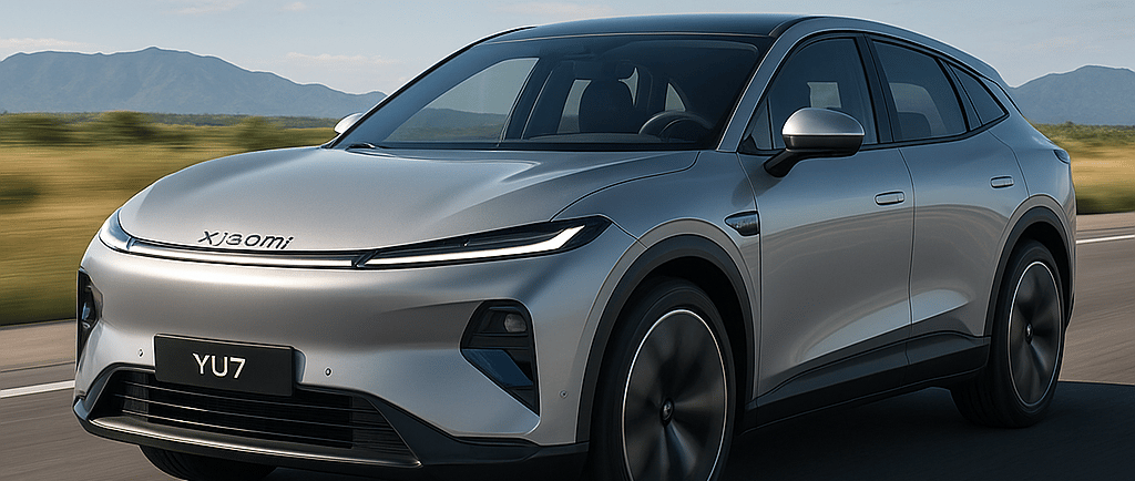 SUV Xiaomi YU7 circulando por autopista urbana