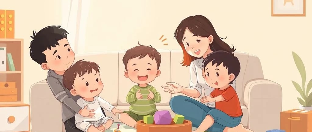 Família brincando junta e fortalecendo o vínculo afetivo, estimulando o desenvolvimento e a criativi