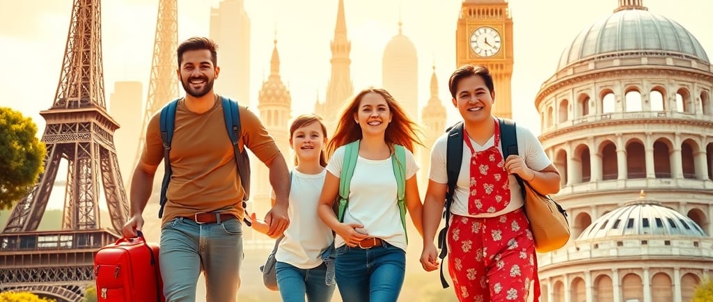 Família viajando com crianças pelos principais destinos turísticos do mundo, incluindo Paris, Londre