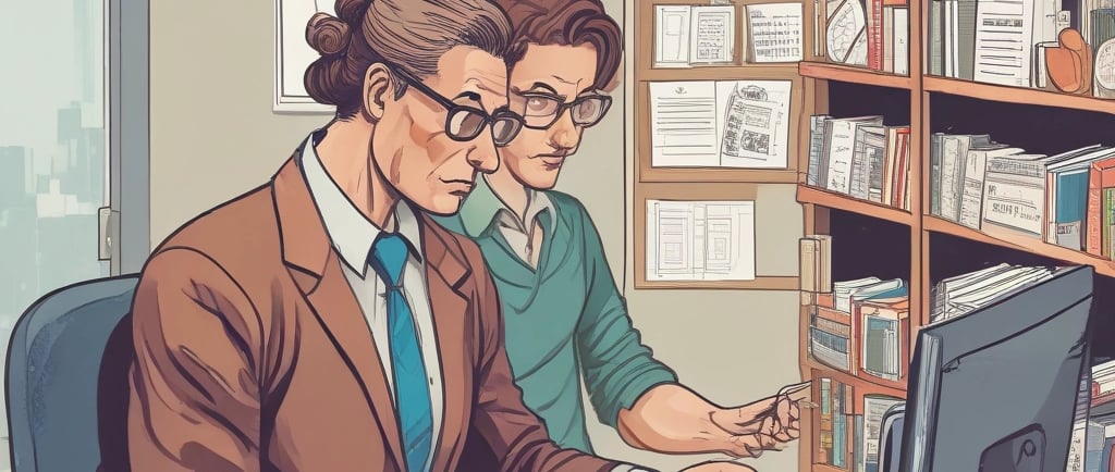 Two men sitting at a desk with a laptop
