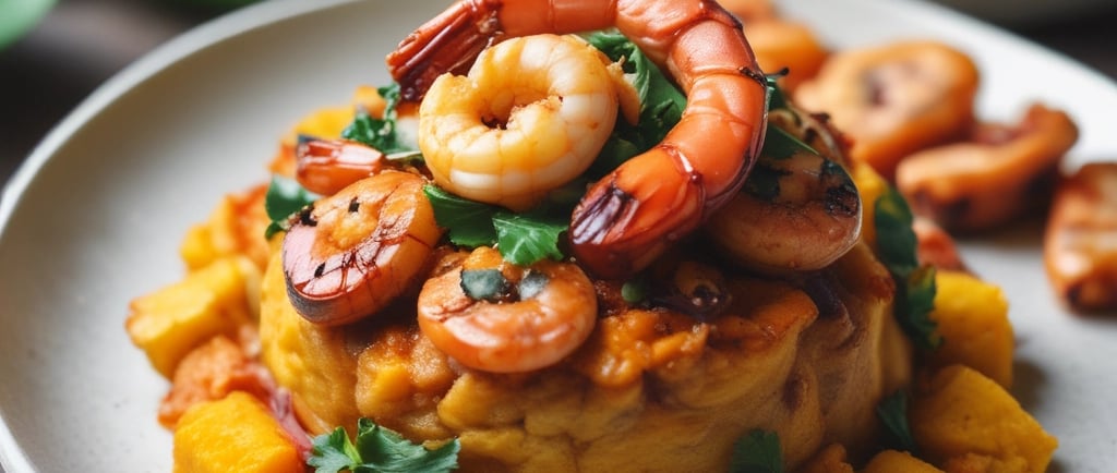 A vibrant plate of Puerto Rican and soul food fusion dish.