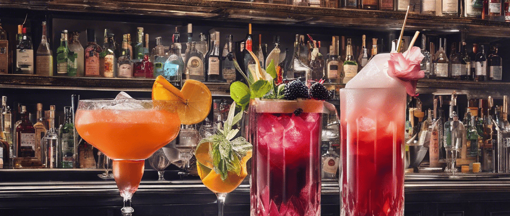 various cocktails on a bar 