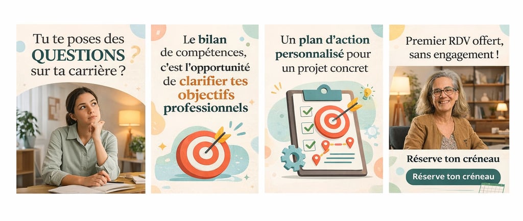 Bilan de compétences et plan d'action personnalisé pour réussir sa réorientation et ses objectifs professionnels.