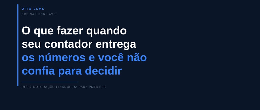 Texto em português sobre reestruturação financeira e contabilidade para PMEs B2B em fundo escuro.