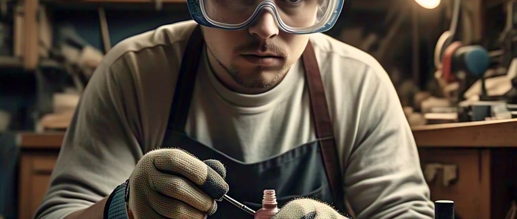 a man in a workwear suit and goggles with a pair of glasses