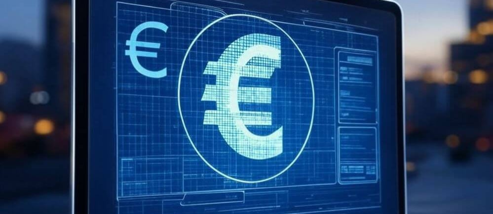 a laptop computer screen displaying a blueprinted euro euro euro euro sign