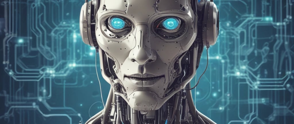 a robot - like robot with glowing blue eyes