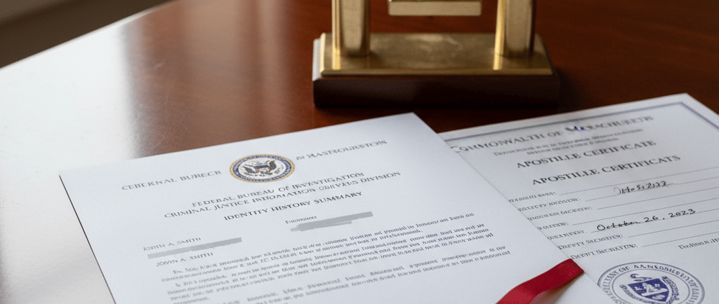 FBI background check prepared for apostille in Massachusetts
