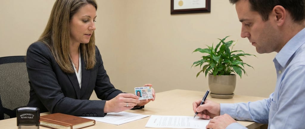 Massachusetts notary public verifying identity during document notarization