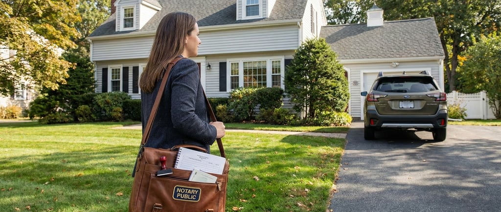 Mobile notary traveling to a client’s home in Massachusetts for document notarization