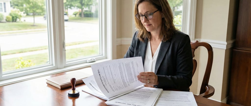 Mobile notary assisting with real estate documents, wills, and consent forms in Massachusetts