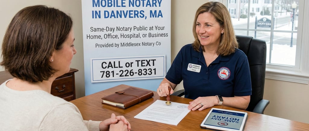 mobile notary in Danvers Massachusetts signing documents