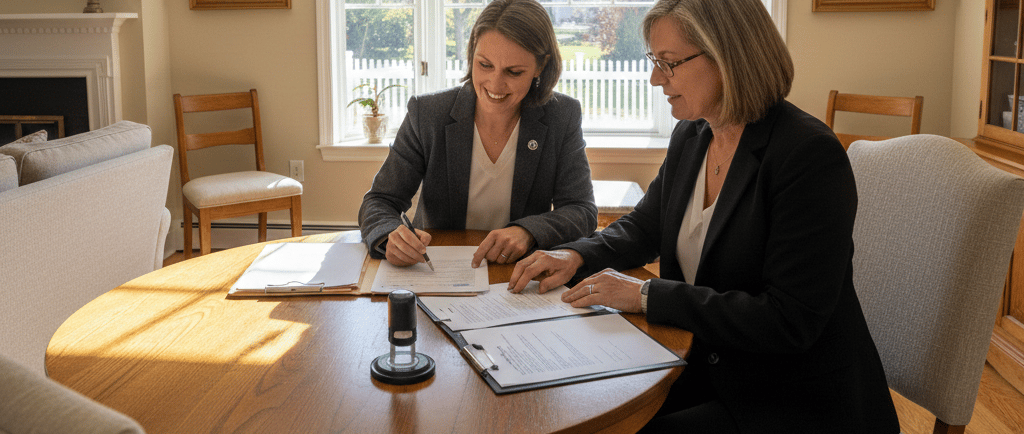 Weekend mobile notary public assisting a client in Massachusetts