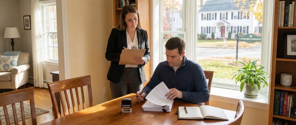 Mobile notary meeting a client at their home in Woburn Massachusetts to notarize documents.