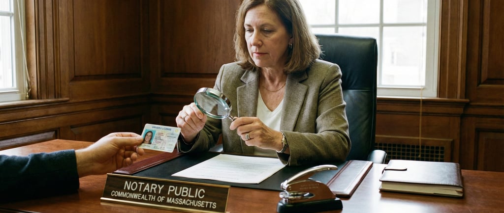 Massachusetts notary public verifying valid identification before notarization