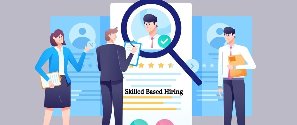 a man and woman looking at a resume