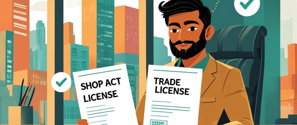 aan-indian-entrepreneur-at-a-desk-with-two-documents-in-hand-one-labeled-ashop-act-licensea-and-the-
