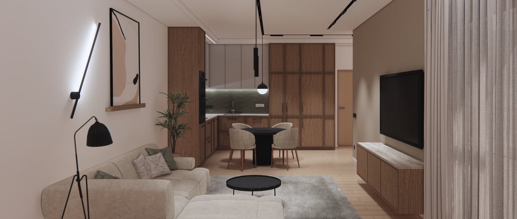 a living room with a couch and a television