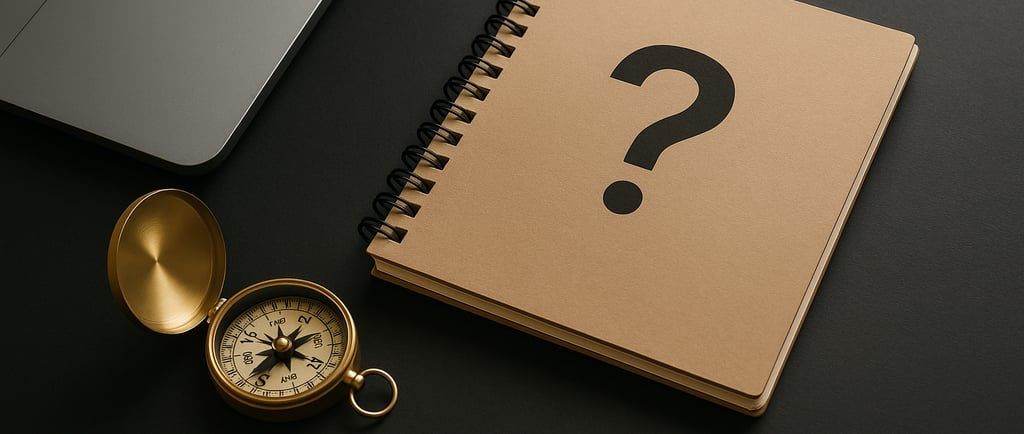a notebook with a question mark mark on it