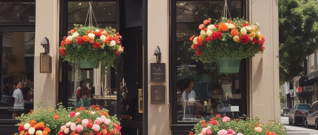hanging flower baskets outside luxury LA florist