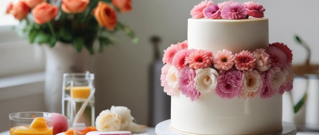 beautiful white cake decorated with pink flowers