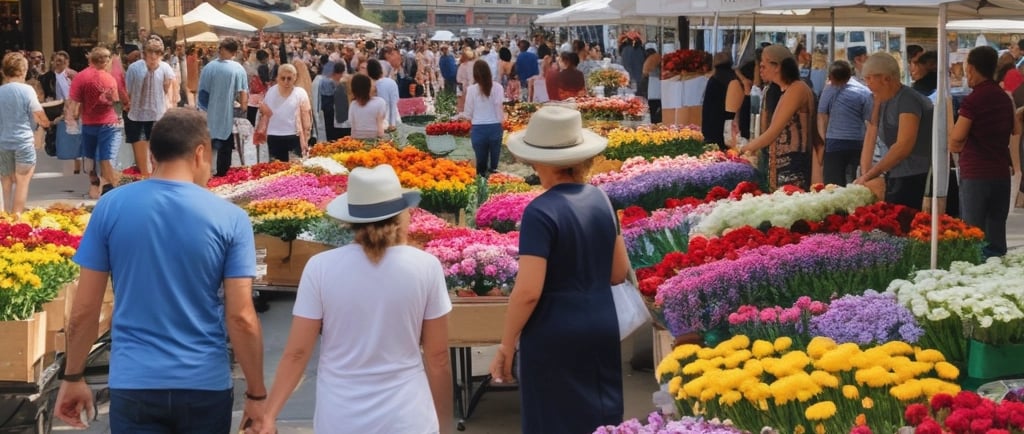 many colored flower bouquets on sale at farmer market